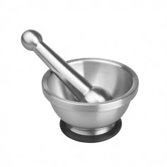 Mortero acero Inox. con mano