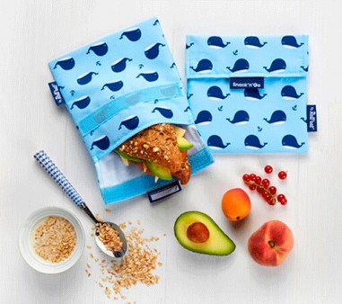 Porta desayunos infantil ballenas reutilizable Snack n go