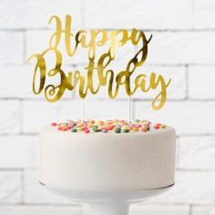 Cake topper "Happy Birthday" oro  para pastel - Casa Rex
