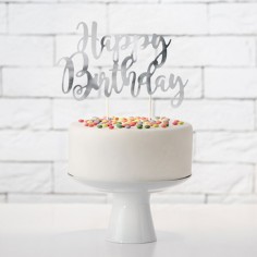 Cake topper "Happy Birthday" plata PartyDecor - Casa Rex