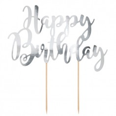 Cake topper "Happy Birthday" plata PartyDecor - Casa Rex 2
