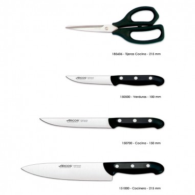 Arcos Juego Cuchillos Cocina cuchillos | Cuchillo profesional | 6 piezas |  Chef 215 mm + Cocina 150 mm, Verduras 100 mm + Tijera cocina + Pelador de