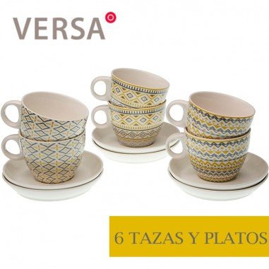 Set 6 tazas y platos té o café con leche Etnik Versa
