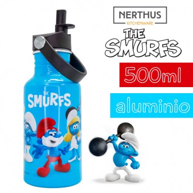 Botella infantil aluminio 500ml Pitufos o Smurfs - Casa Rex