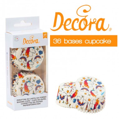 Pack 36 papeles cupcakes Unicornio Decora