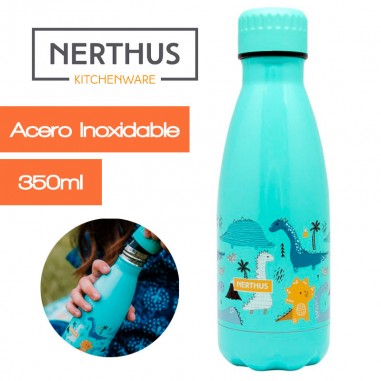 Nerthus Bottles Botella Termo doble Pared de Acero Inoxidable, Dinosaurios,  350 ml