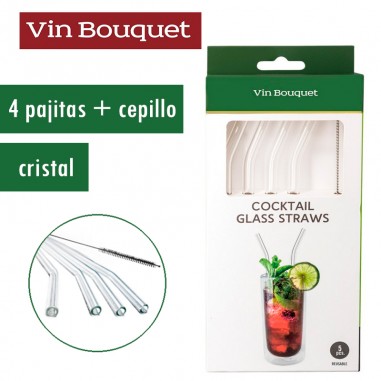 Set 4 pajitas reutilizables de cristal + cepillo VinBouquet  Casa Rex