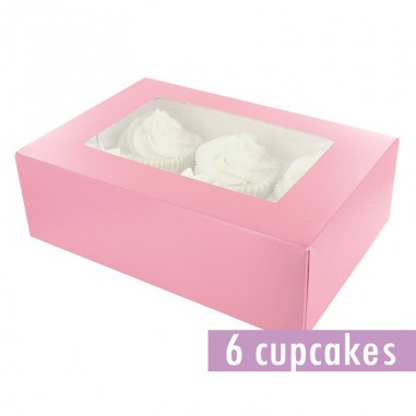 Caja cartón para 6 cupcakes rosa  Casa Rex