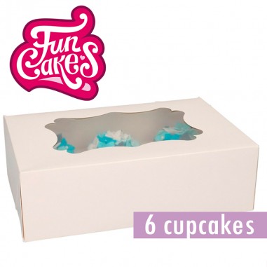 Caja cartón para 6 cupcakes blanca orla Funcakes  Casa Rex