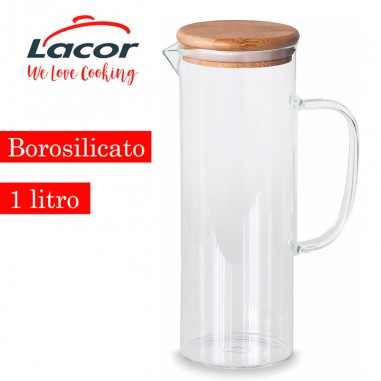 Jarra agua vidrio borosilicato tapón bambú 1L Lacor  Casa Rex