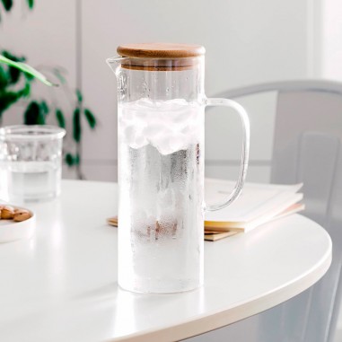 Jarra agua cristal tapón bambú 1L Lacor  Casa Rex