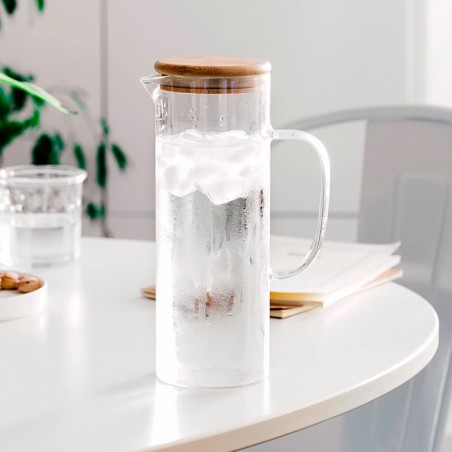 Jarra agua cristal tapón bambú 1L Lacor  Casa Rex