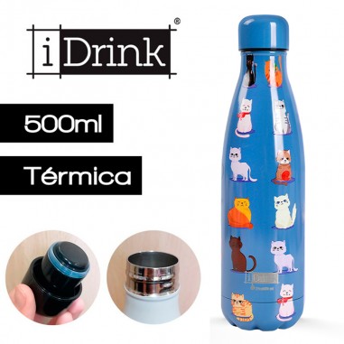 Botella térmica inox Cats Blue 500ml Idrink  Casa Rex