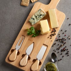 Set de queso: tabla bambú y 3 utensilios Cmp  Casa Rex