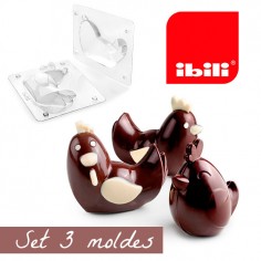 Set 3 moldes para gallinas de chocolate Ibili | Moldes Mona de Pascua