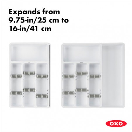 Cubertero extensible grande para cajón Oxo  Organizador ajustable de cocina con gran capacidad